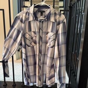 INC International Concepts Blue and White Plaid Shirt LG
